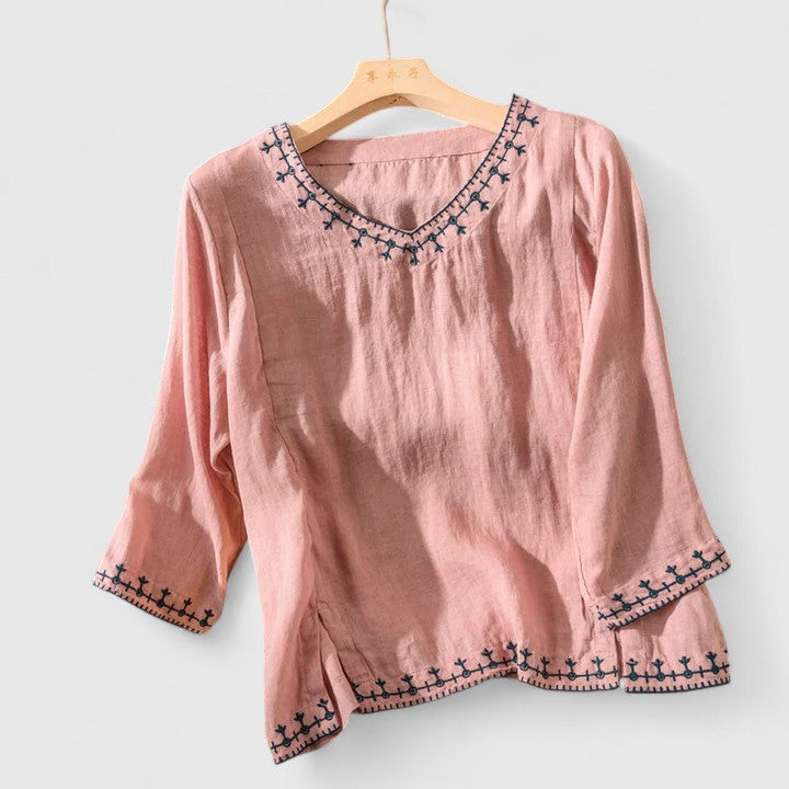 Butter Yellow Linen Blouse with Shawl Collar for Women