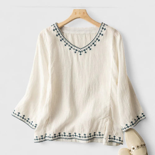 Butter Yellow Linen Blouse with Shawl Collar for Women