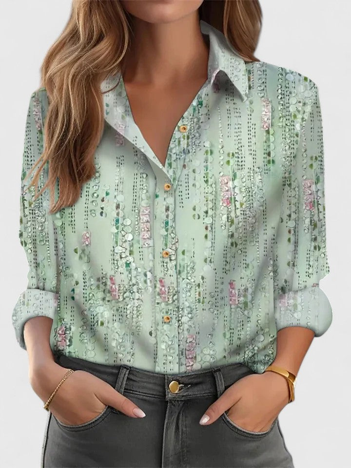 Dusty Pink Ditsy Floral Button-Front Blouse for Women