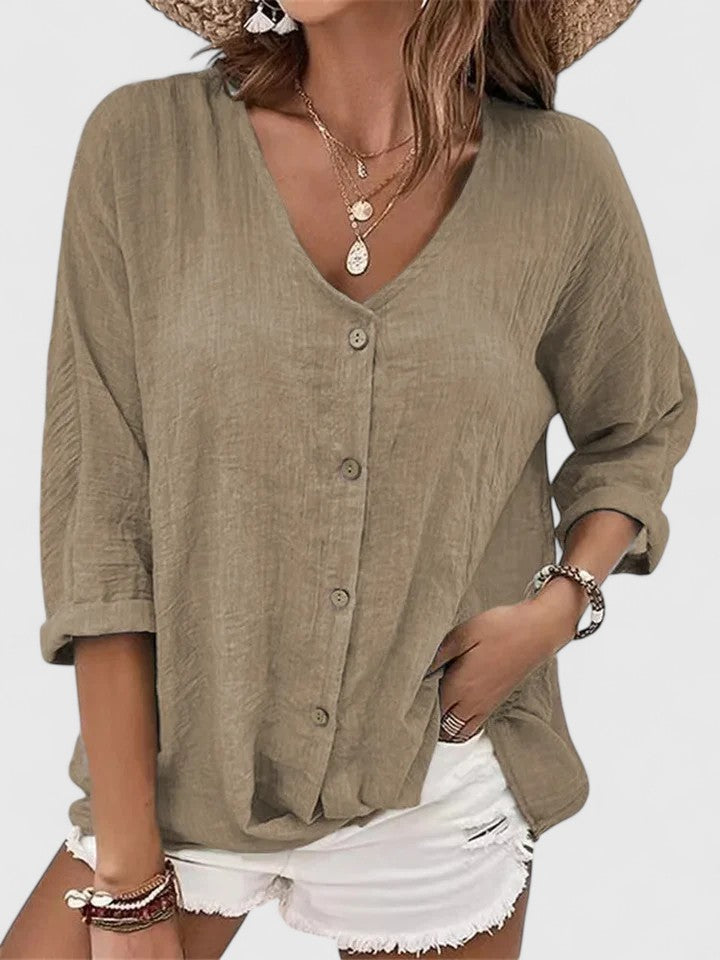 Black V-Neck Tunic Top with Split Bell Sleeves for Women