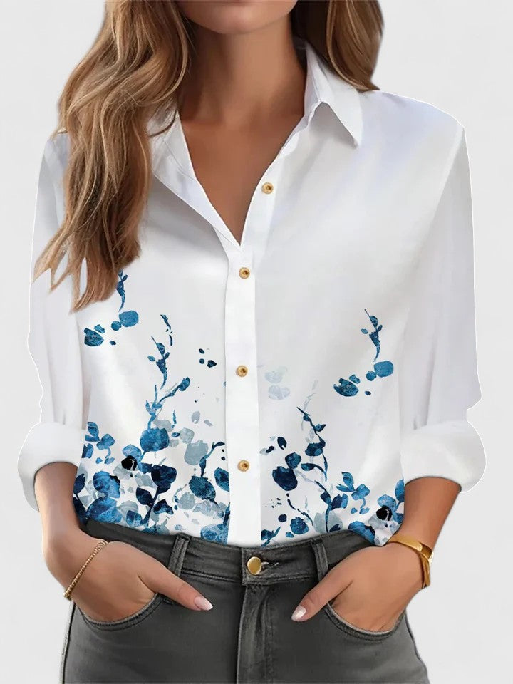 Dusty Pink Ditsy Floral Button-Front Blouse for Women