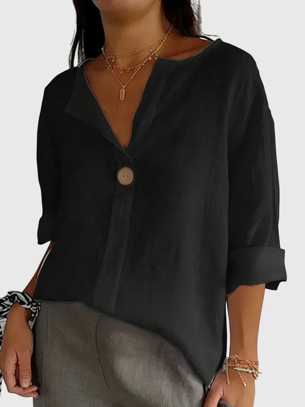 Oversized Linen V-Neck Blouse Minimalist Casual for Women