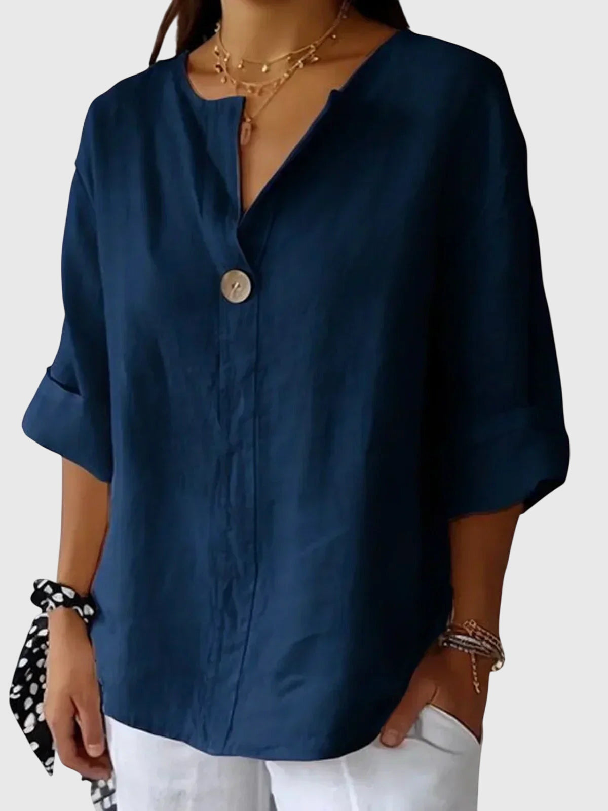 Oversized Linen V-Neck Blouse Minimalist Casual for Women