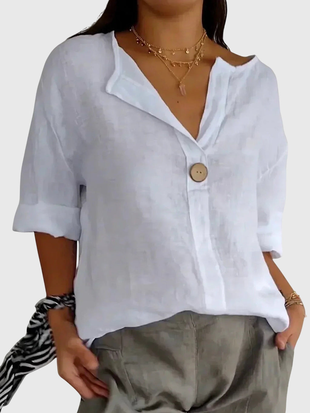 Oversized Linen V-Neck Blouse Minimalist Casual for Women