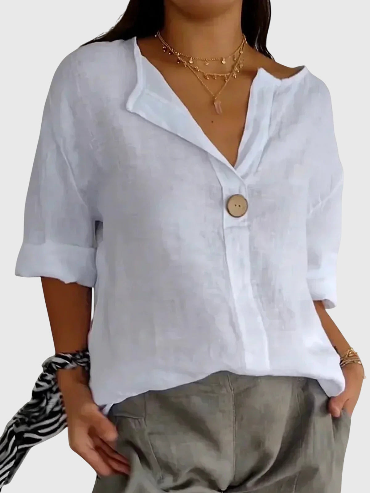 Oversized Linen V-Neck Blouse Minimalist Casual for Women